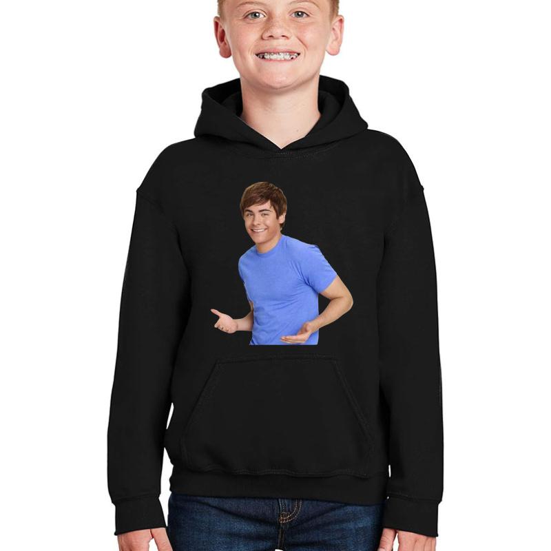 Zac Efron - Troy Bolton Shrug Meme - 2 Youth Hooded Sweatshirt Boy Black