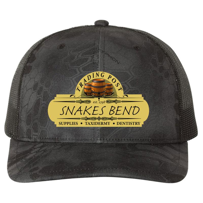 Almost Heroes - Snakes Bend Trading Post Richardson Premium Trucker Snapback Cap  Kryptek Typhon Black