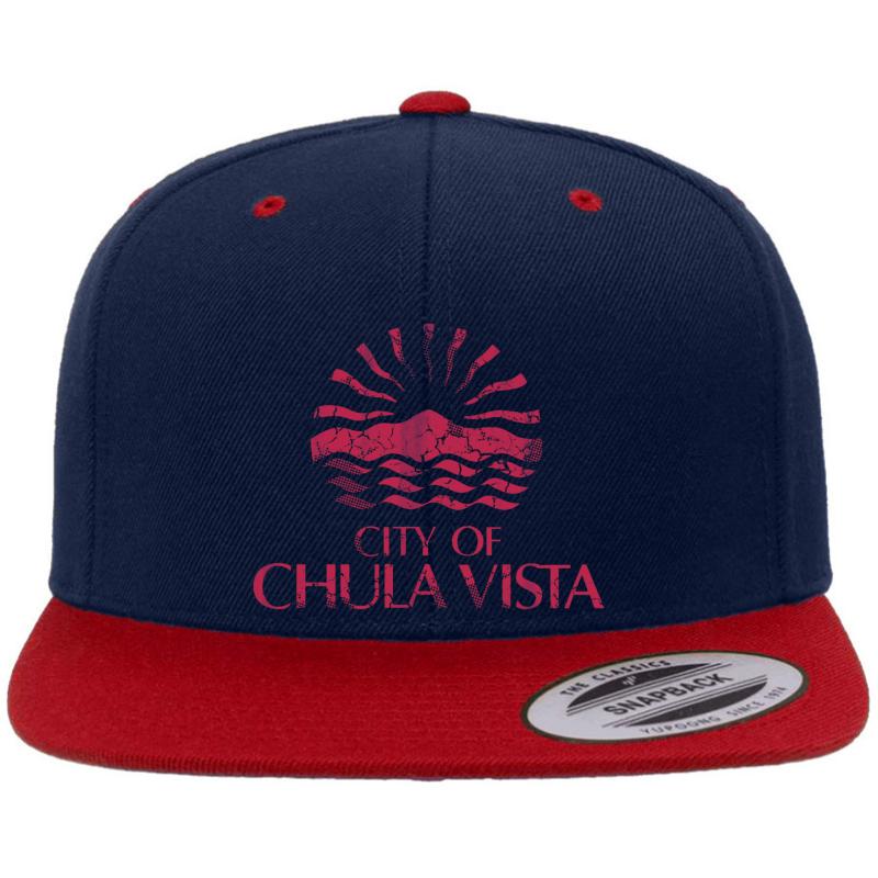 Vintage Grunge Flag Of Chula Vista California Premium Flat Bill Snapback Cap  Navy