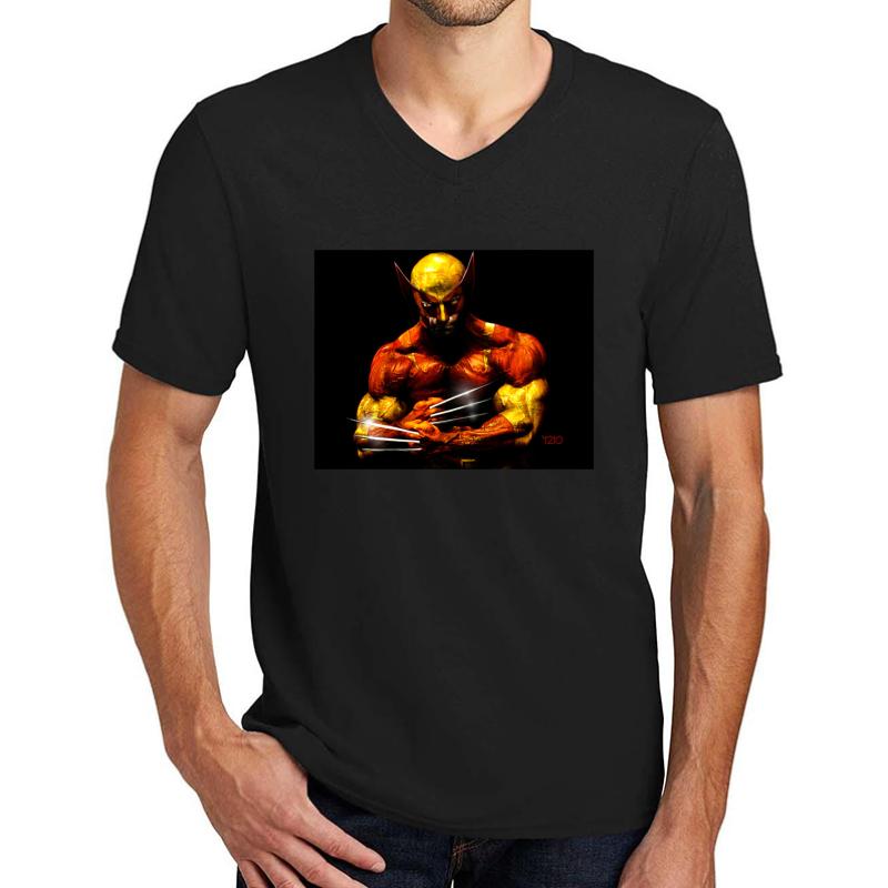 Wolverine Photo Manipulation Artwork Unisex V-Neck T-Shirt Men Black