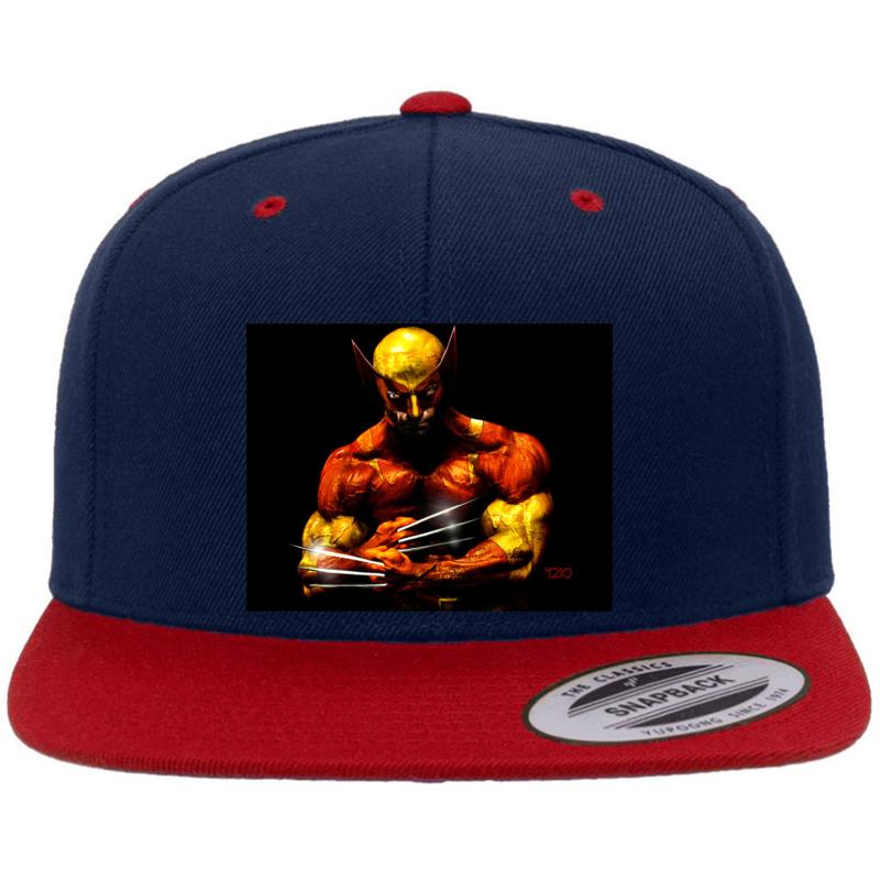 Wolverine Photo Manipulation Artwork Premium Flat Bill Snapback Cap  Navy