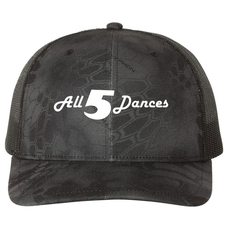 All 5 Dances Richardson Premium Trucker Snapback Cap  Kryptek Typhon Black