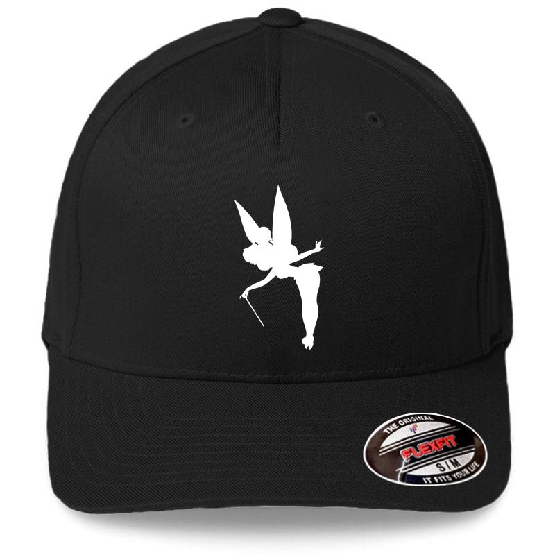 White Tinker Bell Silhouette Flexfit Baseball Cap  Black