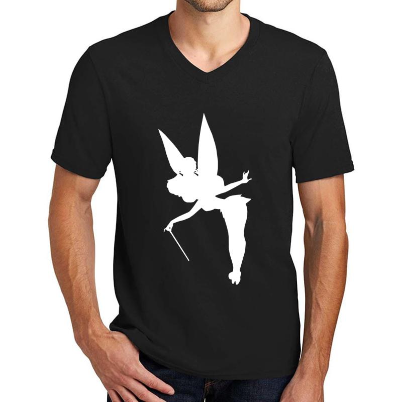 White Tinker Bell Silhouette Unisex V-Neck T-Shirt Men Black