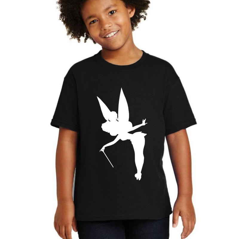 White Tinker Bell Silhouette Youth T-Shirt Boy Black