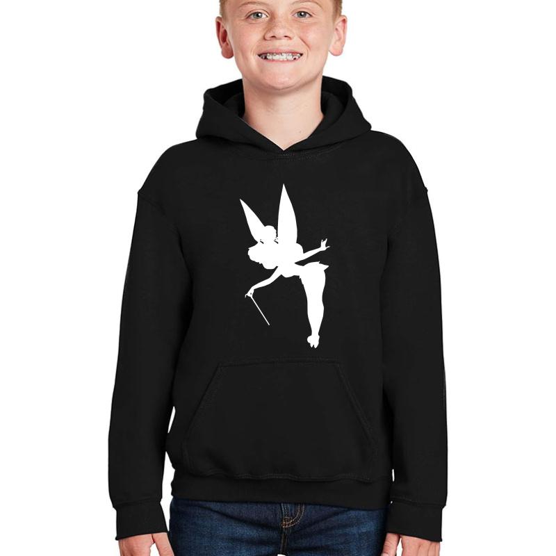 White Tinker Bell Silhouette Youth Hooded Sweatshirt Boy Black