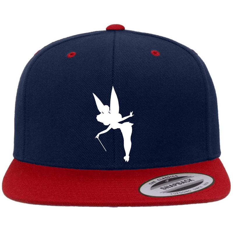 White Tinker Bell Silhouette Premium Flat Bill Snapback Cap  Navy