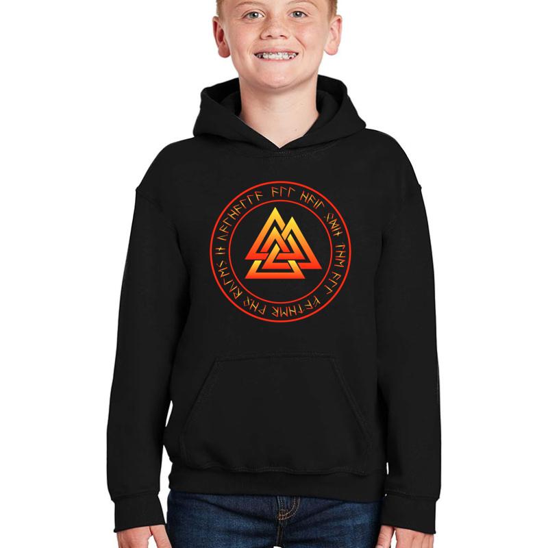 Valknut With Praise For Odin Youth Hooded Sweatshirt Boy Black