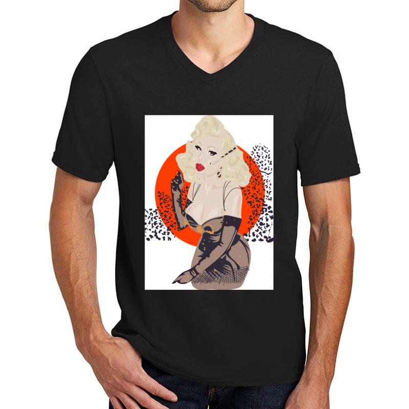 Amanda Lepore Leopard Print Unisex V-Neck T-Shirt Men Black