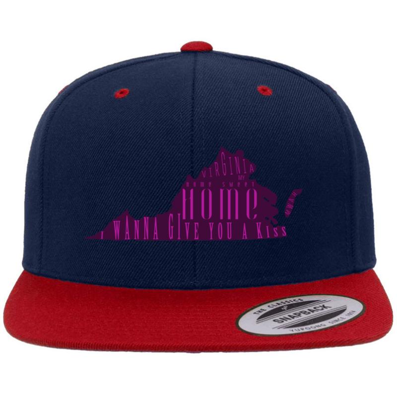 Virginia My Home Sweet Home I Wanna Give You A Kiss Premium Flat Bill Snapback Cap  Navy