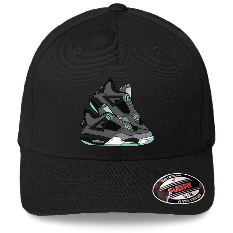 Air Jordan 4 Green Glows!  Flexfit Baseball Cap  Black