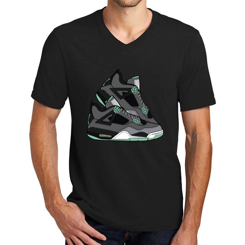 Air Jordan 4 Green Glows!  Unisex V-Neck T-Shirt Men Black