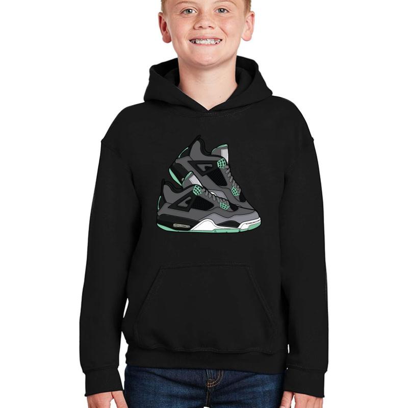 Air Jordan 4 Green Glows!  Youth Hooded Sweatshirt Boy Black