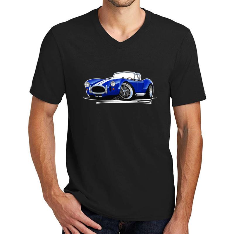 Ac Shelby Cobra Blue White Stripes  Unisex V-Neck T-Shirt Men Black