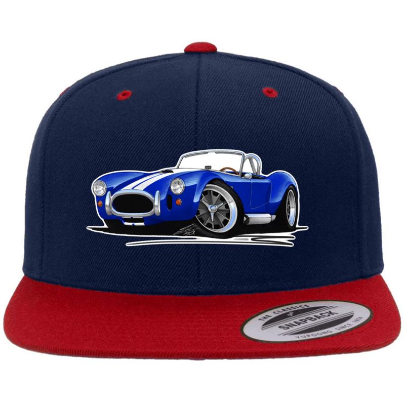 Ac Shelby Cobra Blue White Stripes  Premium Flat Bill Snapback Cap  Navy