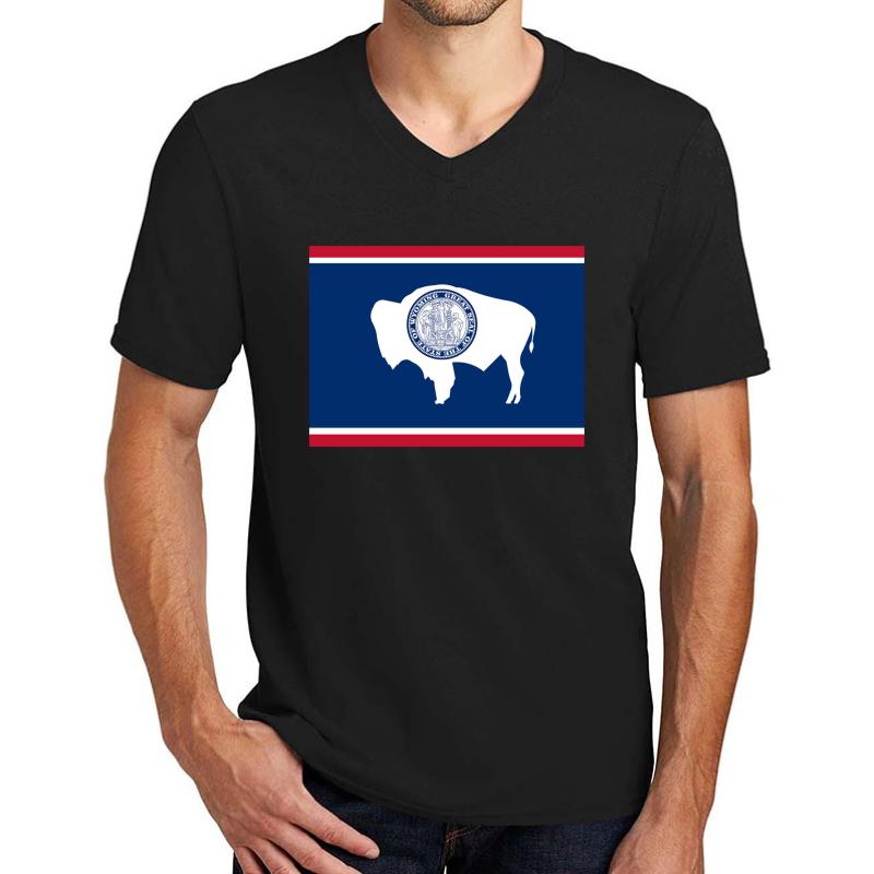 Wyoming State Flag Map Unisex V-Neck T-Shirt Men Black