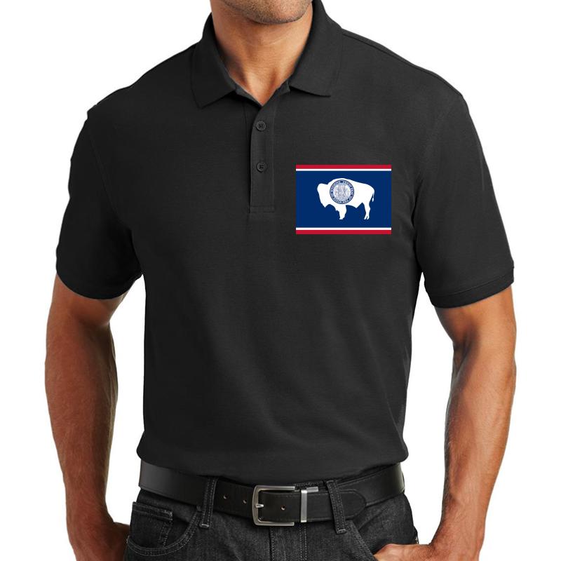 Wyoming State Flag Map Unisex Polo Jersey Sport Shirt Men Black