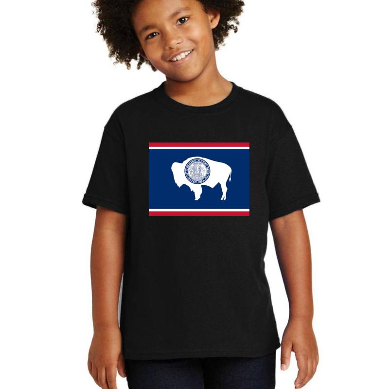 Wyoming State Flag Map Youth T-Shirt Boy Black