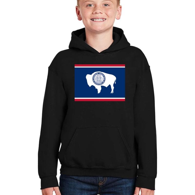 Wyoming State Flag Map Youth Hooded Sweatshirt Boy Black