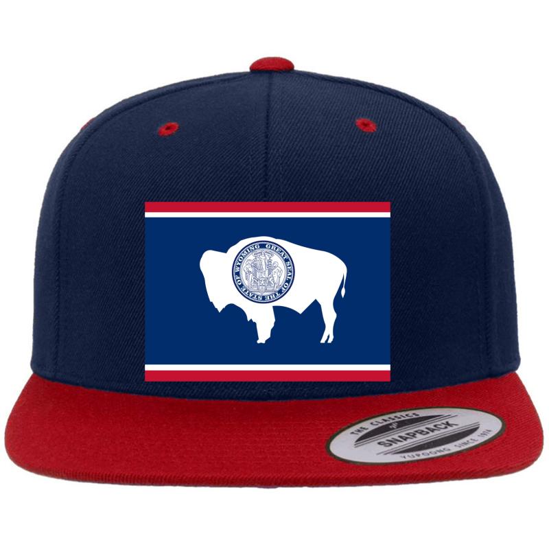 Wyoming State Flag Map Premium Flat Bill Snapback Cap  Navy