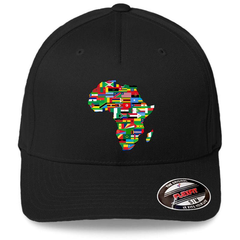 Africa Flags Map Flexfit Baseball Cap  Black