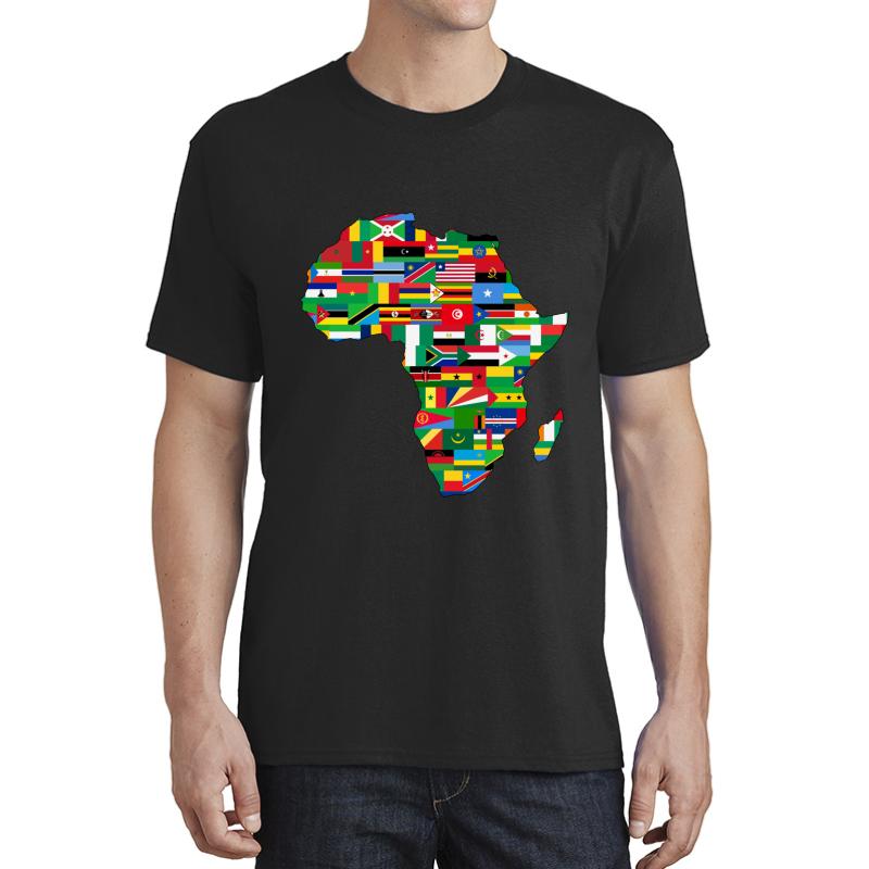 Africa Flags Map Unisex T-Shirt Men Black