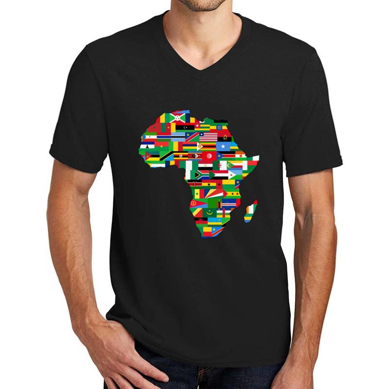 Africa Flags Map Unisex V-Neck T-Shirt Men Black