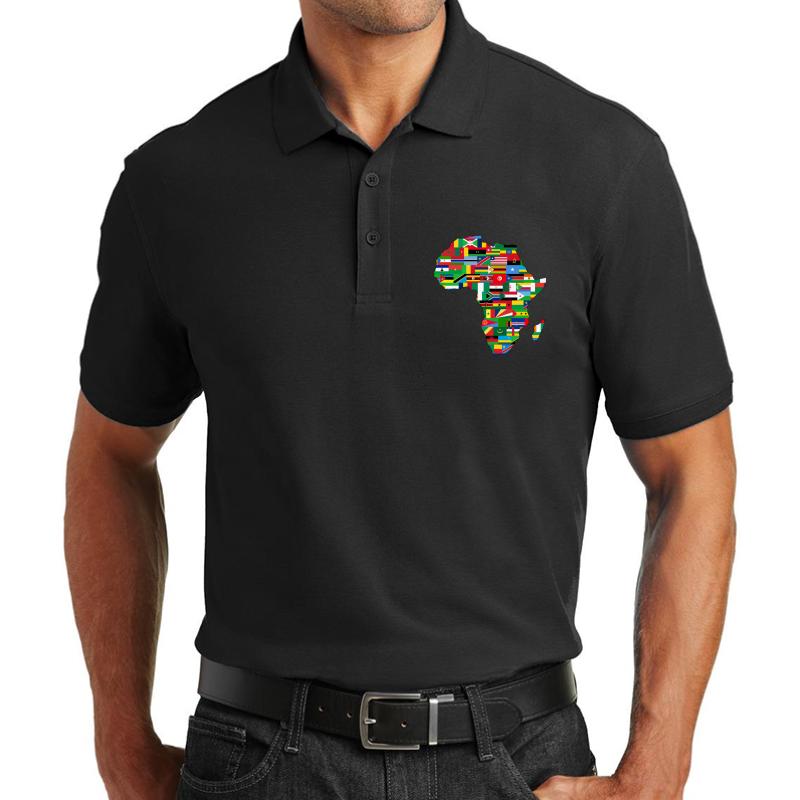 Africa Flags Map Unisex Polo Jersey Sport Shirt Men Black