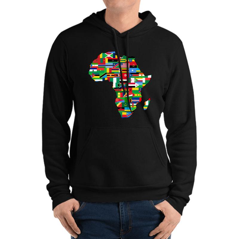 Africa Flags Map Unisex Hooded Sweatshirt Men Black