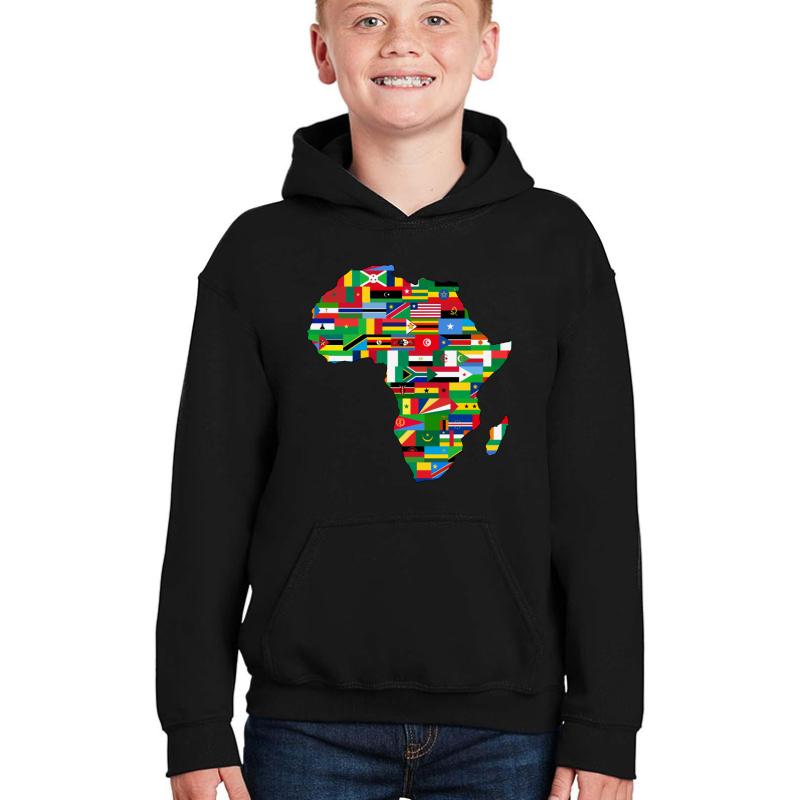 Africa Flags Map Youth Hooded Sweatshirt Boy Black