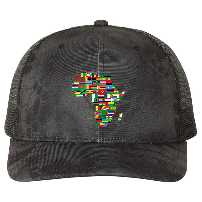 Africa Flags Map Richardson Premium Trucker Snapback Cap  Kryptek Typhon Black