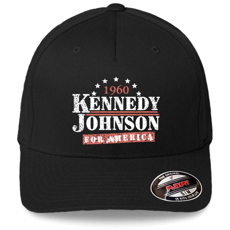 Vintage Kennedy Johnson 1960 Presidential Campaign Flexfit Baseball Cap  Black