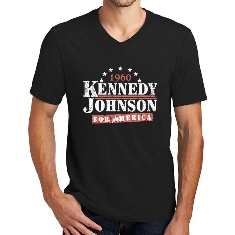 Vintage Kennedy Johnson 1960 Presidential Campaign Unisex V-Neck T-Shirt Men Black