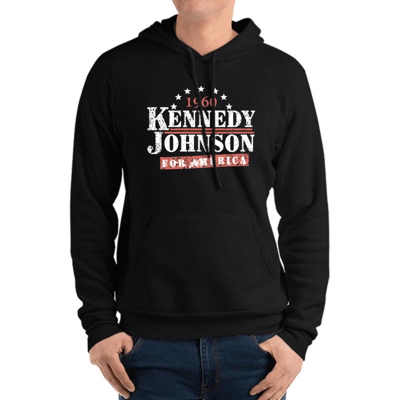 Vintage Kennedy Johnson 1960 Presidential Campaign Unisex Hooded Sweatshirt Men Black