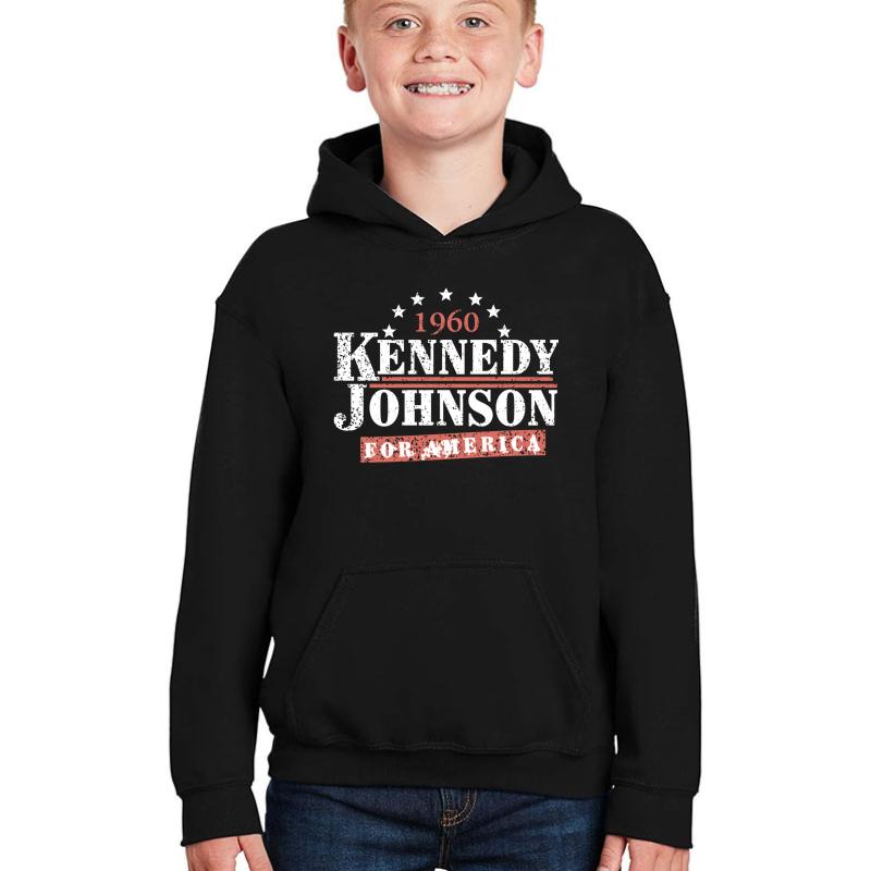 Vintage Kennedy Johnson 1960 Presidential Campaign Youth Hooded Sweatshirt Boy Black