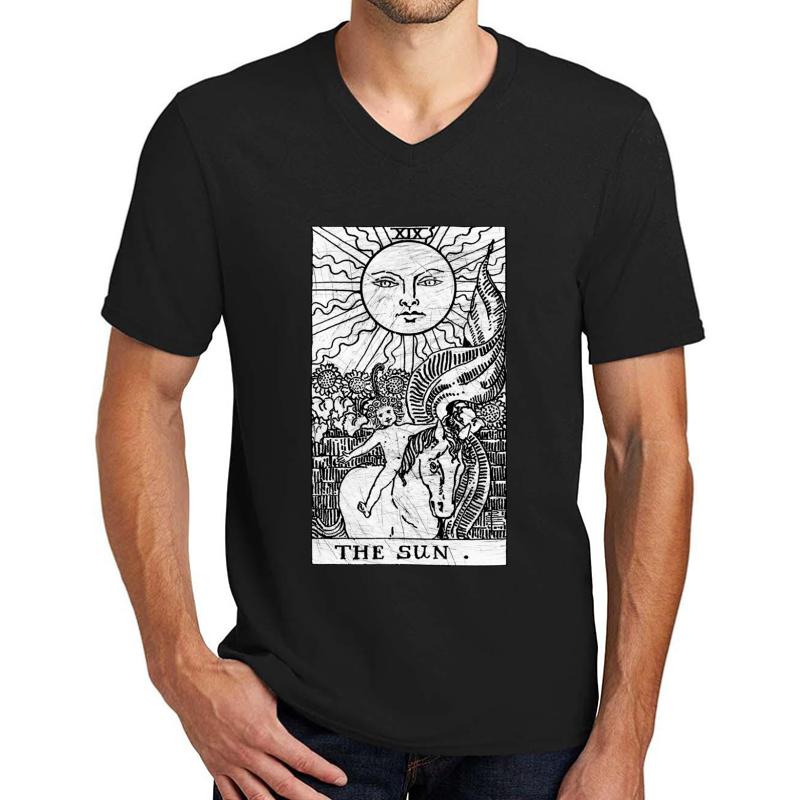 The Sun Tarot Card - Major Arcana - Fortune Telling - Occult Unisex V-Neck T-Shirt Men Black