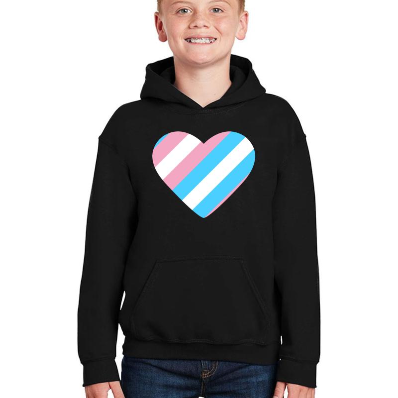 Transgender Pride Flag Stripes Youth Hooded Sweatshirt Boy Black