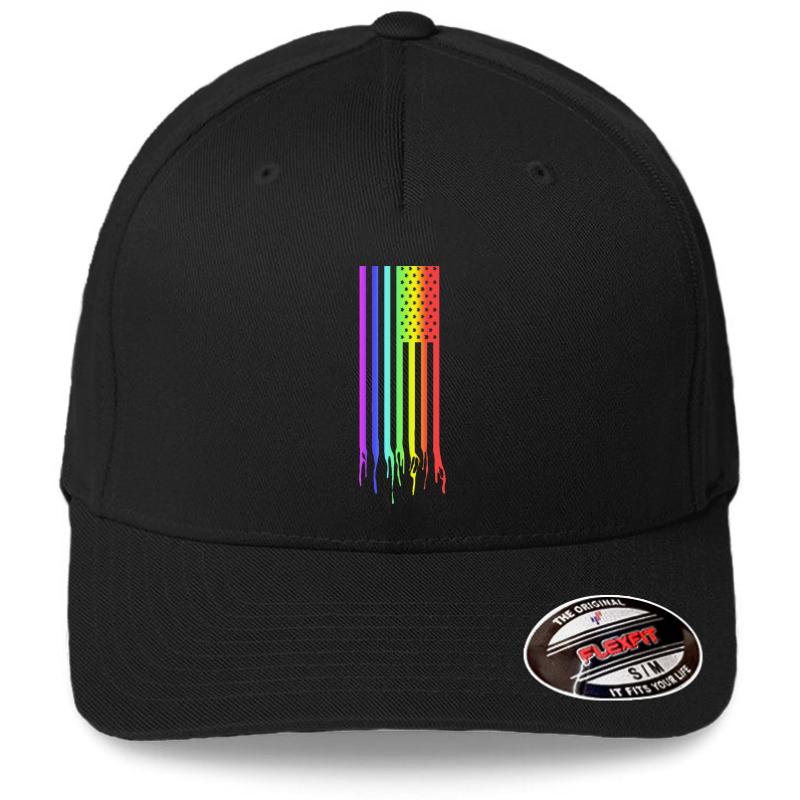 American Flag- Gay Pride Flexfit Baseball Cap  Black