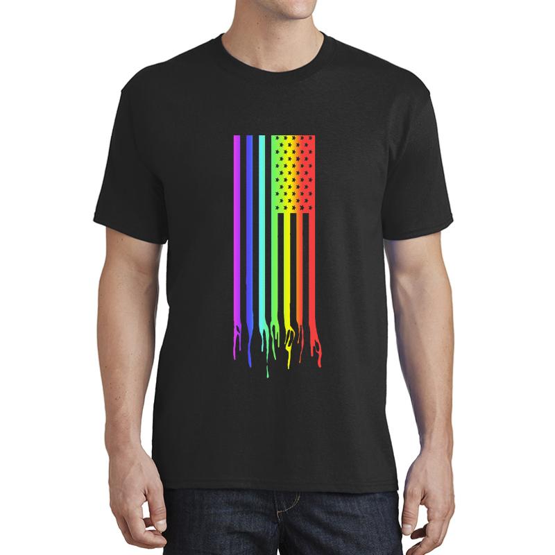 American Flag- Gay Pride Unisex T-Shirt Men Black