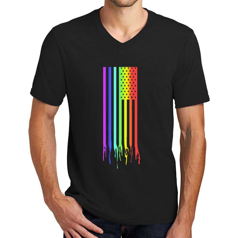 American Flag- Gay Pride Unisex V-Neck T-Shirt Men Black