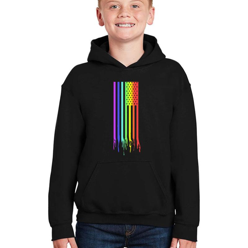 American Flag- Gay Pride Youth Hooded Sweatshirt Boy Black