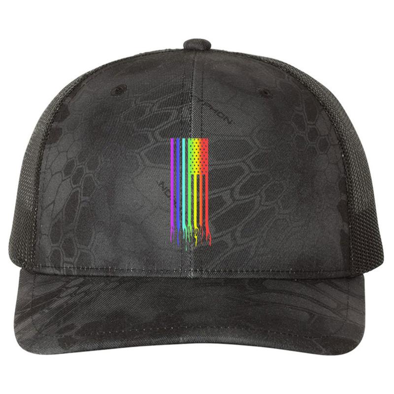 American Flag- Gay Pride Richardson Premium Trucker Snapback Cap  Kryptek Typhon Black