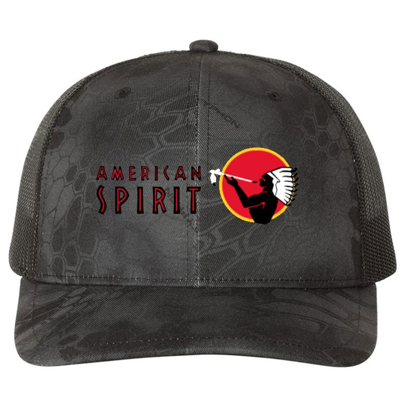 American Spirit Logo Richardson Premium Trucker Snapback Cap  Kryptek Typhon Black