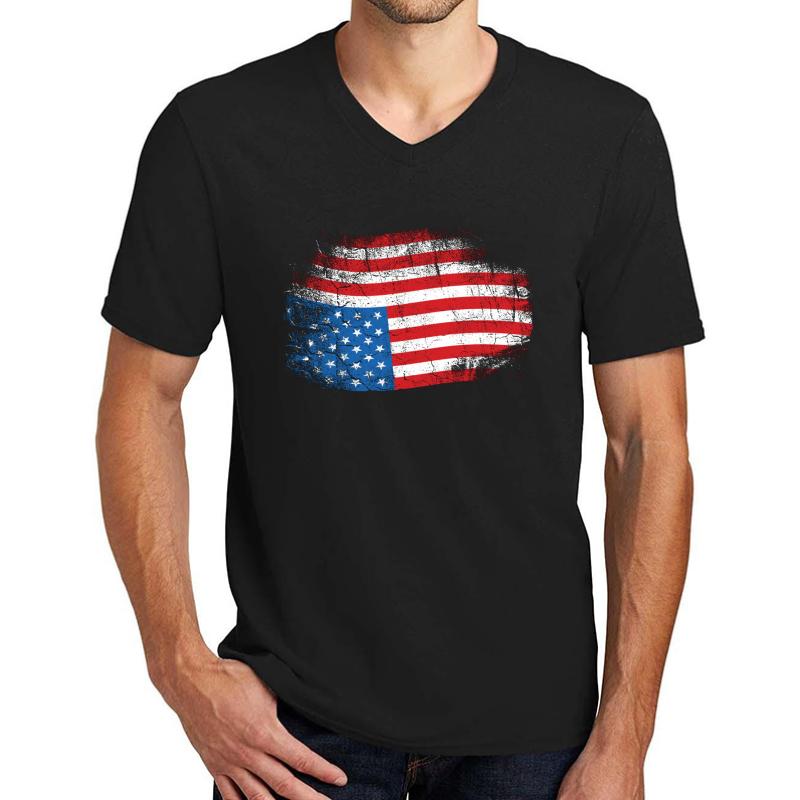 Upside Down American Flag Us In Distress  Unisex V-Neck T-Shirt Men Black