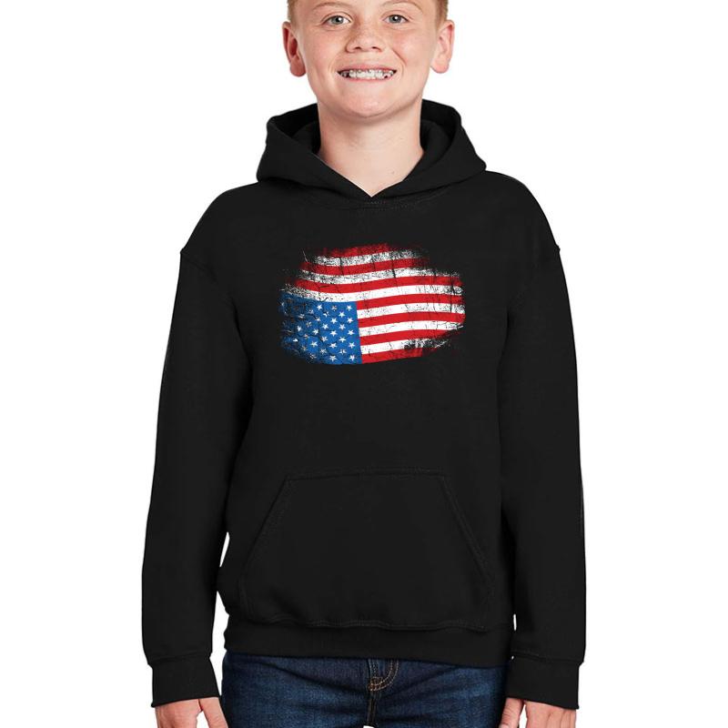 Upside Down American Flag Us In Distress  Youth Hooded Sweatshirt Boy Black