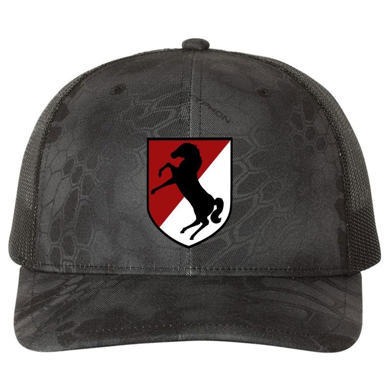 11Th Armored Cavalry Regiment Us Army  Richardson Premium Trucker Snapback Cap  Kryptek Typhon Black