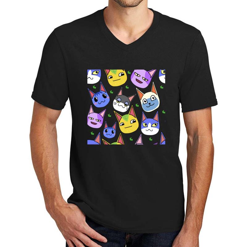 Animal Crossing Cats Unisex V-Neck T-Shirt Men Black