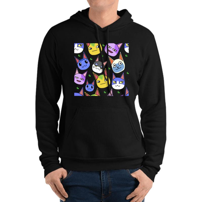 Animal Crossing Cats Unisex Hooded Sweatshirt Men Black