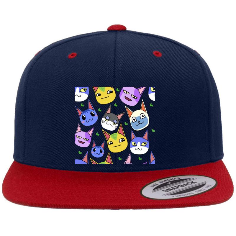 Animal Crossing Cats Premium Flat Bill Snapback Cap  Navy