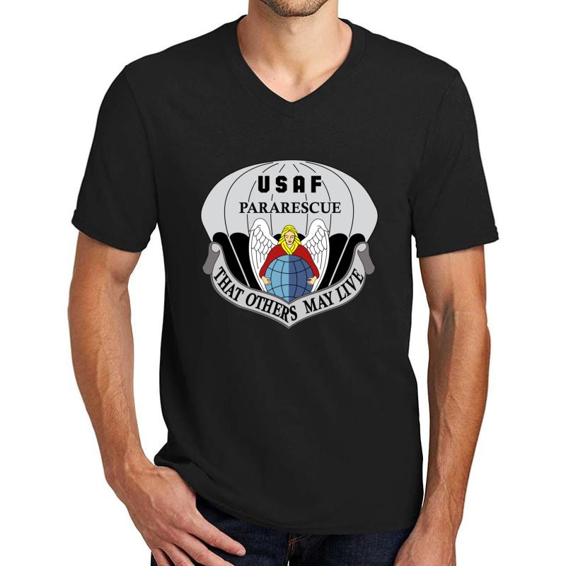 United States Air Force Pararescue Unisex V-Neck T-Shirt Men Black